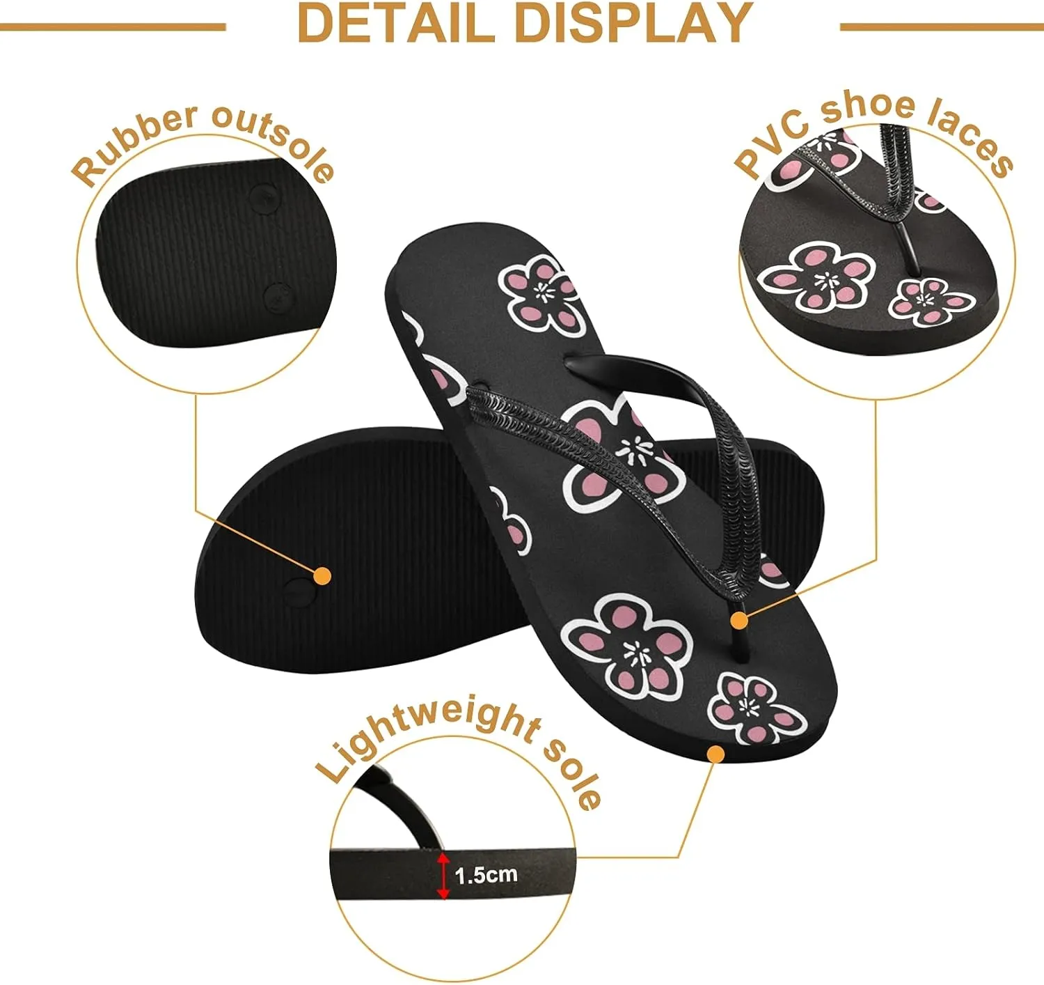 Linqin Flip Flops Slippers for Women/Men Outdoor Summer Beach Sandals Shower Shoes with Butterfly Daisy Flower Free Element