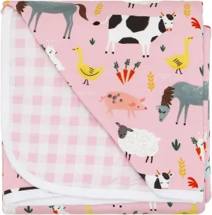 Little Sleepies Cloud Blanket - Viscose Derived from Bamboo Blanket, Soft, Comfy, and Breathable for Hot Sleepers, Lightweight, 50" x 50", Pink Farm Animals, Large