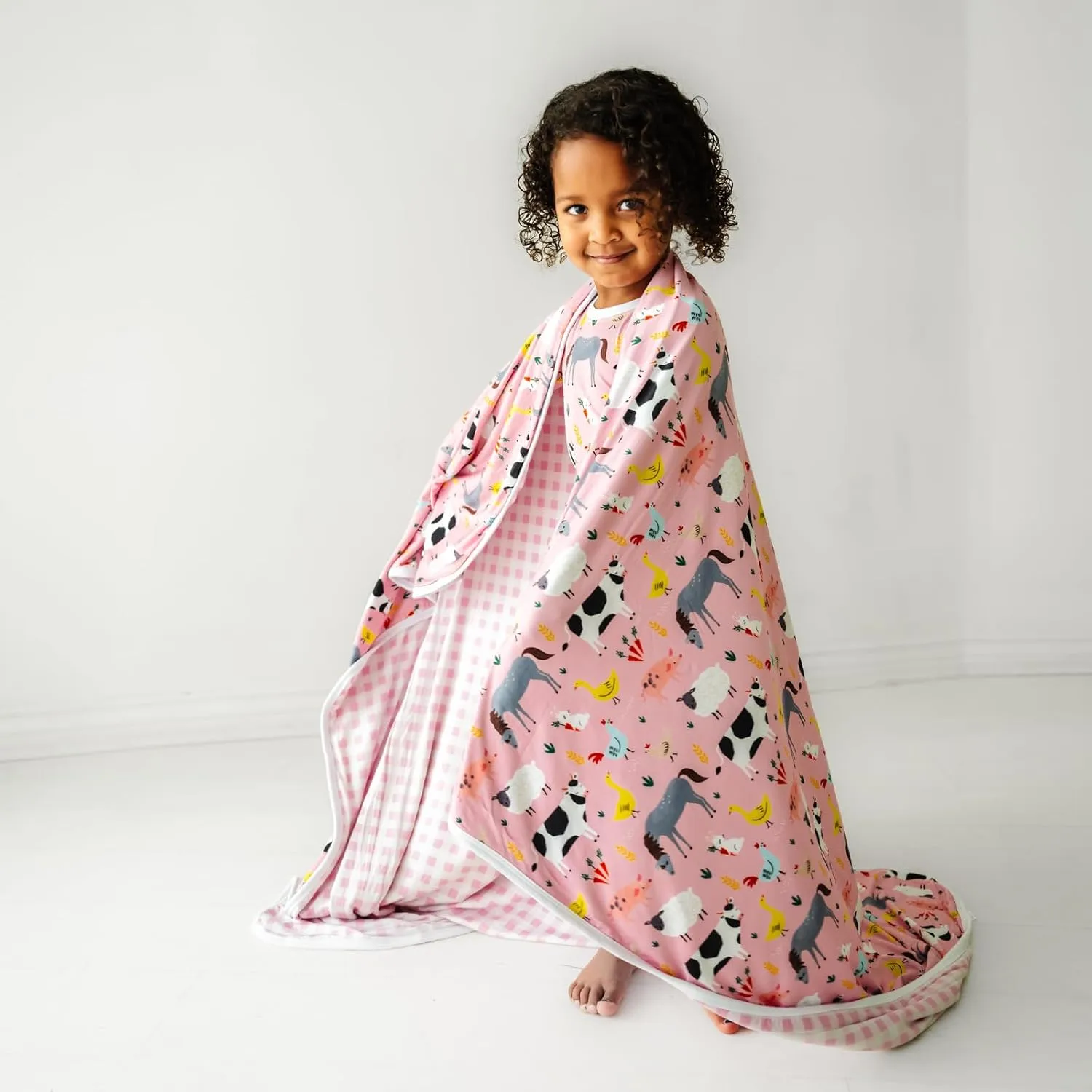 Little Sleepies Cloud Blanket - Viscose Derived from Bamboo Blanket, Soft, Comfy, and Breathable for Hot Sleepers, Lightweight, 50" x 50", Pink Farm Animals, Large
