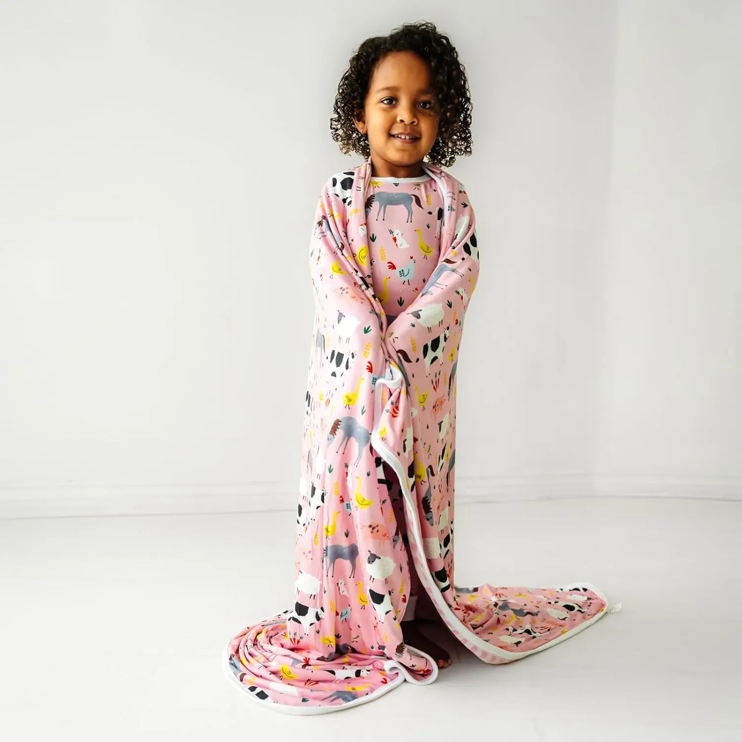 Little Sleepies Cloud Blanket - Viscose Derived from Bamboo Blanket, Soft, Comfy, and Breathable for Hot Sleepers, Lightweight, 50" x 50", Pink Farm Animals, Large