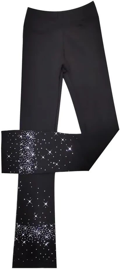 LIUHUO Girls Ice Skating Pants Women Black Rhinestones Training Practice Leggings Fleece Inside
