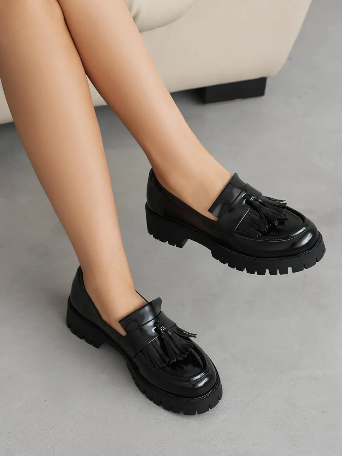 Loafers for Women Platform Chunky Lug Sole Comfort Slip-on Causal Work Loafer Shoes