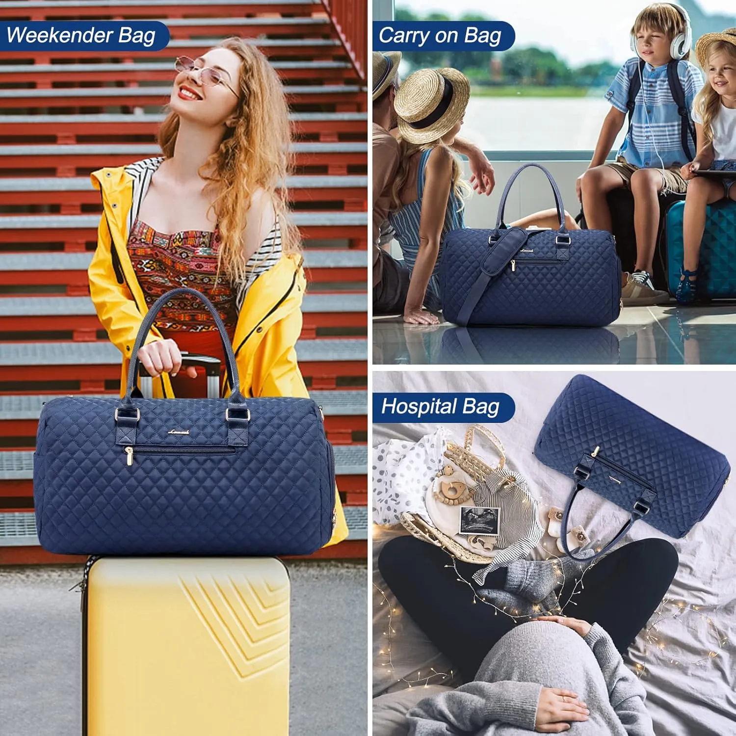 LOVEVOOK Travel Duffle Bag, Weekender Bag for Women with Toiletry Bag, Carry on Overnight Bag with Shoe Compartment, Gym Duffel Bag with Wet Pocket, Mommy Hospital Bags for Labor and Delivery