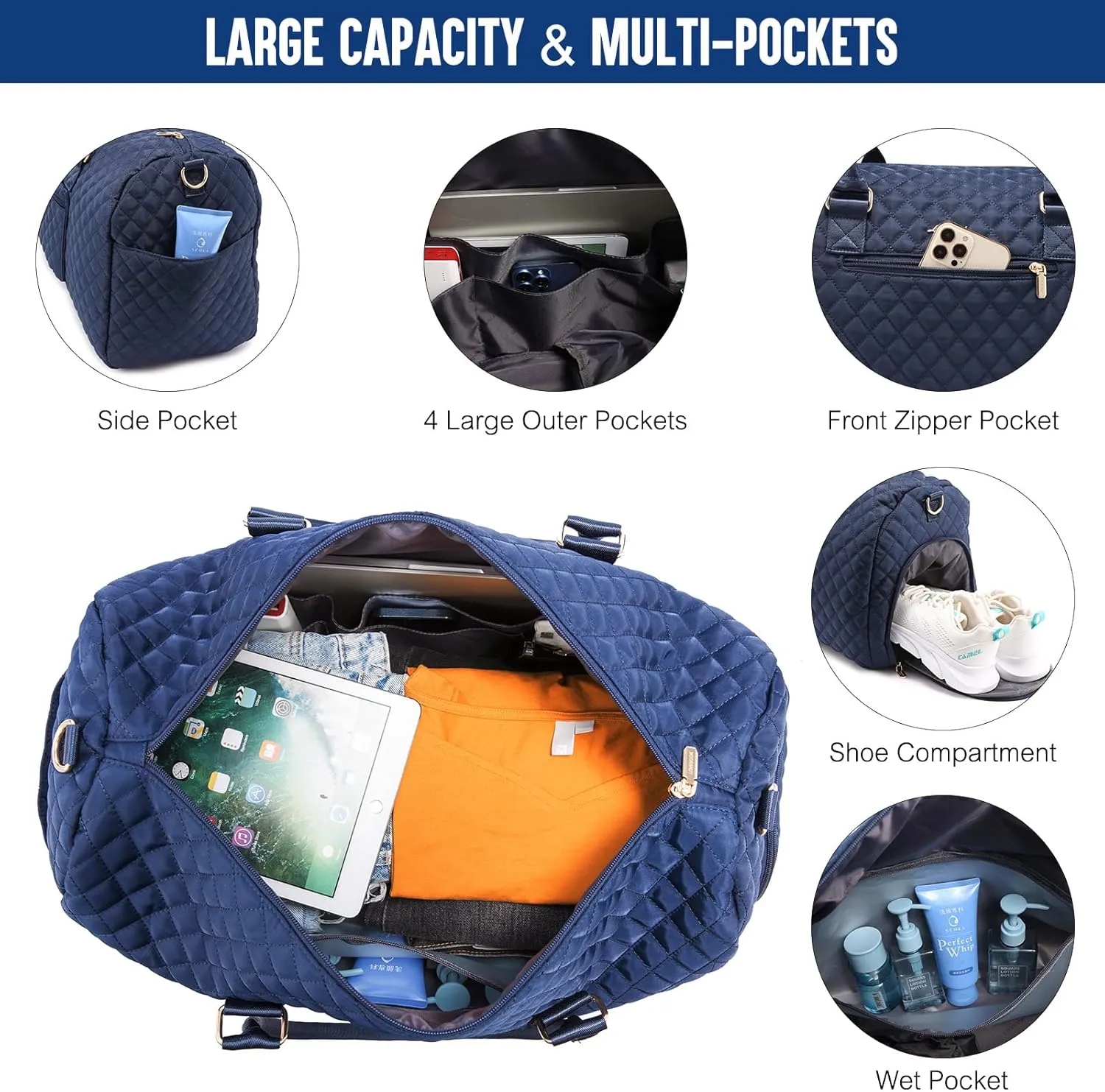 LOVEVOOK Travel Duffle Bag, Weekender Bag for Women with Toiletry Bag, Carry on Overnight Bag with Shoe Compartment, Gym Duffel Bag with Wet Pocket, Mommy Hospital Bags for Labor and Delivery