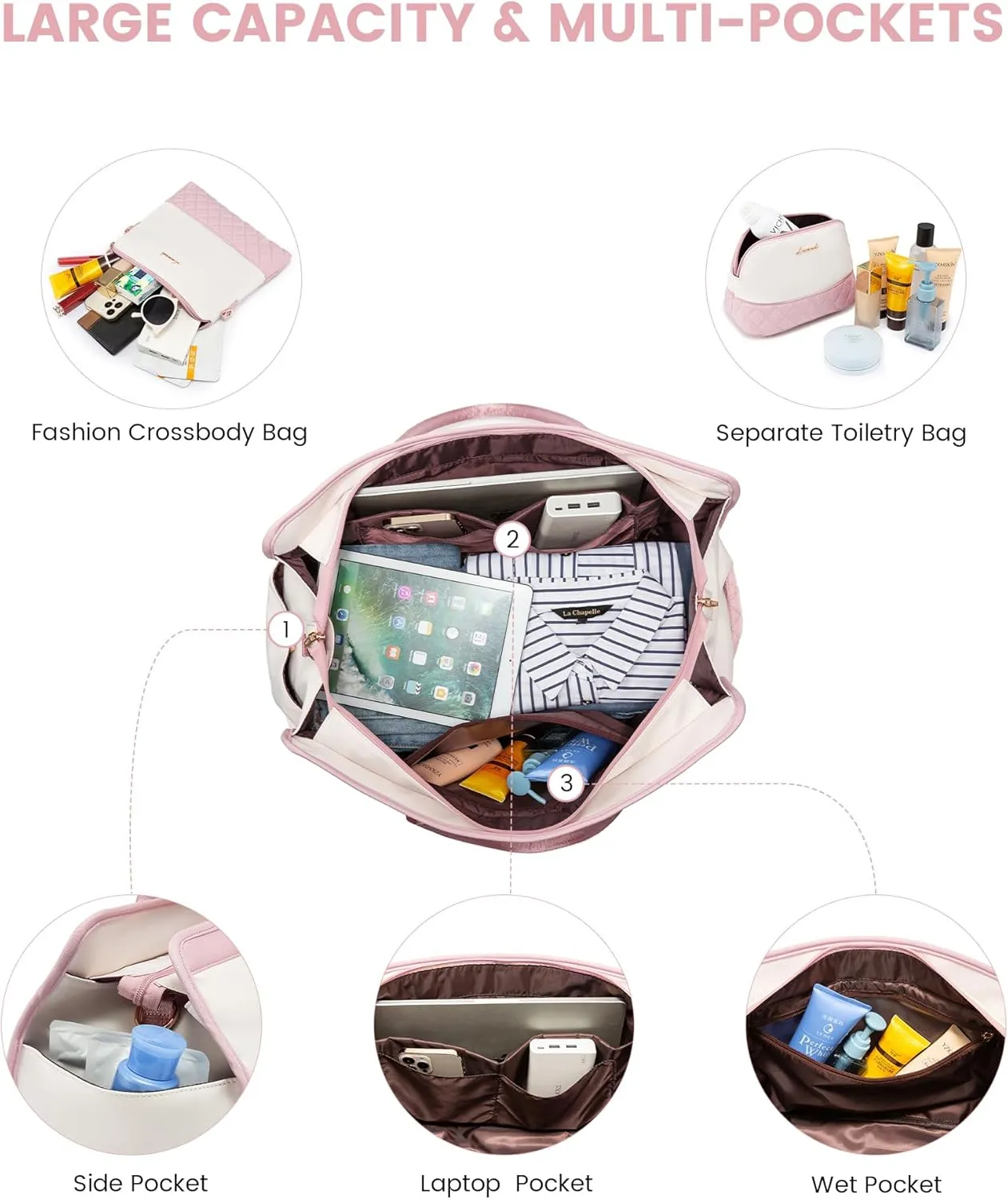 LOVEVOOK Weekender Bags for Women Travel Duffle Bag with Shoe Compartment, Carry on Overnight Bag Set