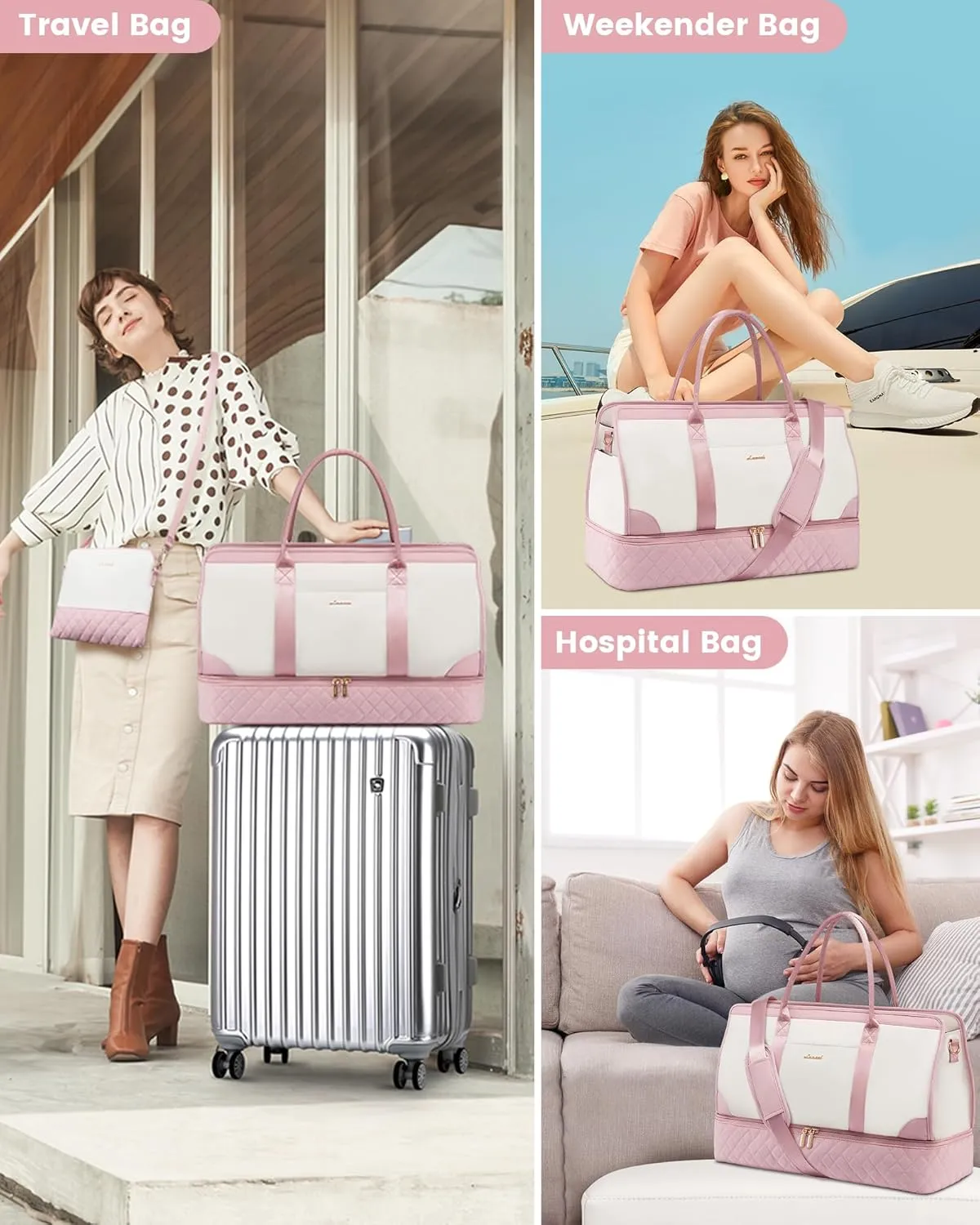LOVEVOOK Weekender Bags for Women Travel Duffle Bag with Shoe Compartment, Carry on Overnight Bag Set