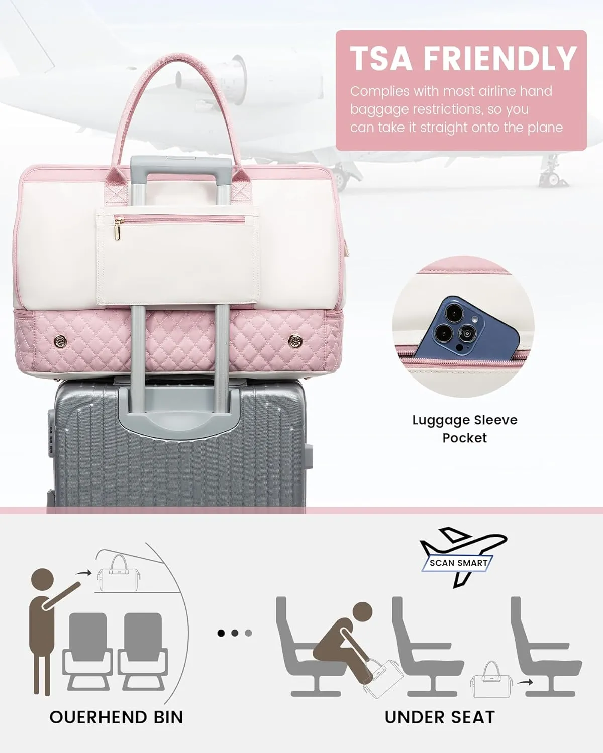 LOVEVOOK Weekender Bags for Women Travel Duffle Bag with Shoe Compartment, Carry on Overnight Bag Set
