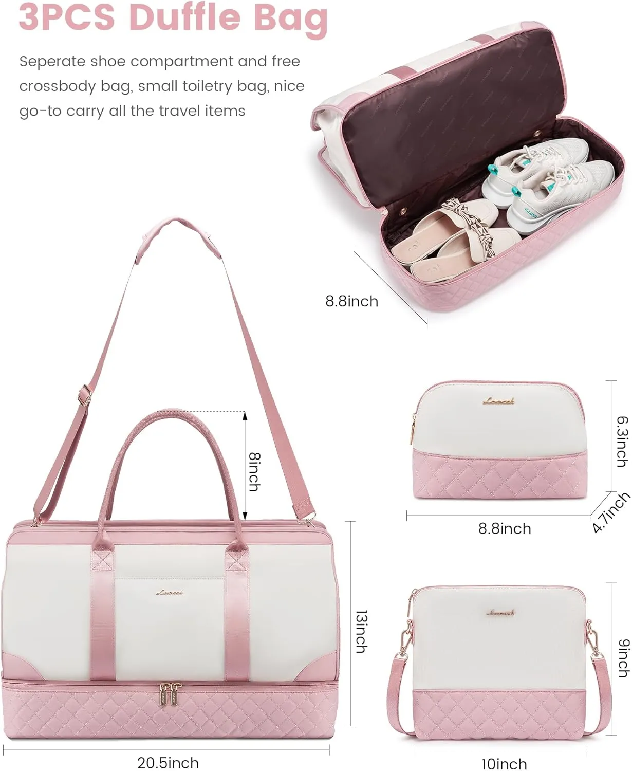LOVEVOOK Weekender Bags for Women Travel Duffle Bag with Shoe Compartment, Carry on Overnight Bag Set
