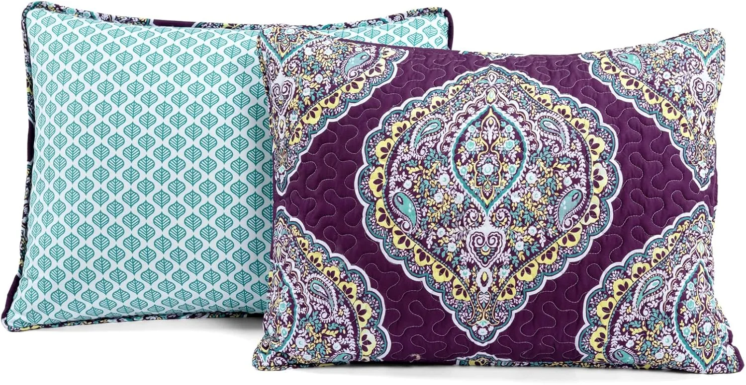 Lush Decor Harley 5 Piece Quilt Set, King, Purple & Turquoise