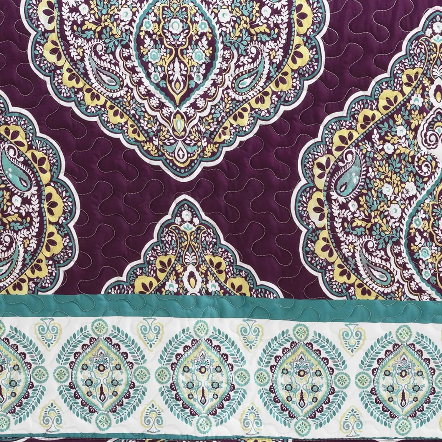 Lush Decor Harley 5 Piece Quilt Set, King, Purple & Turquoise