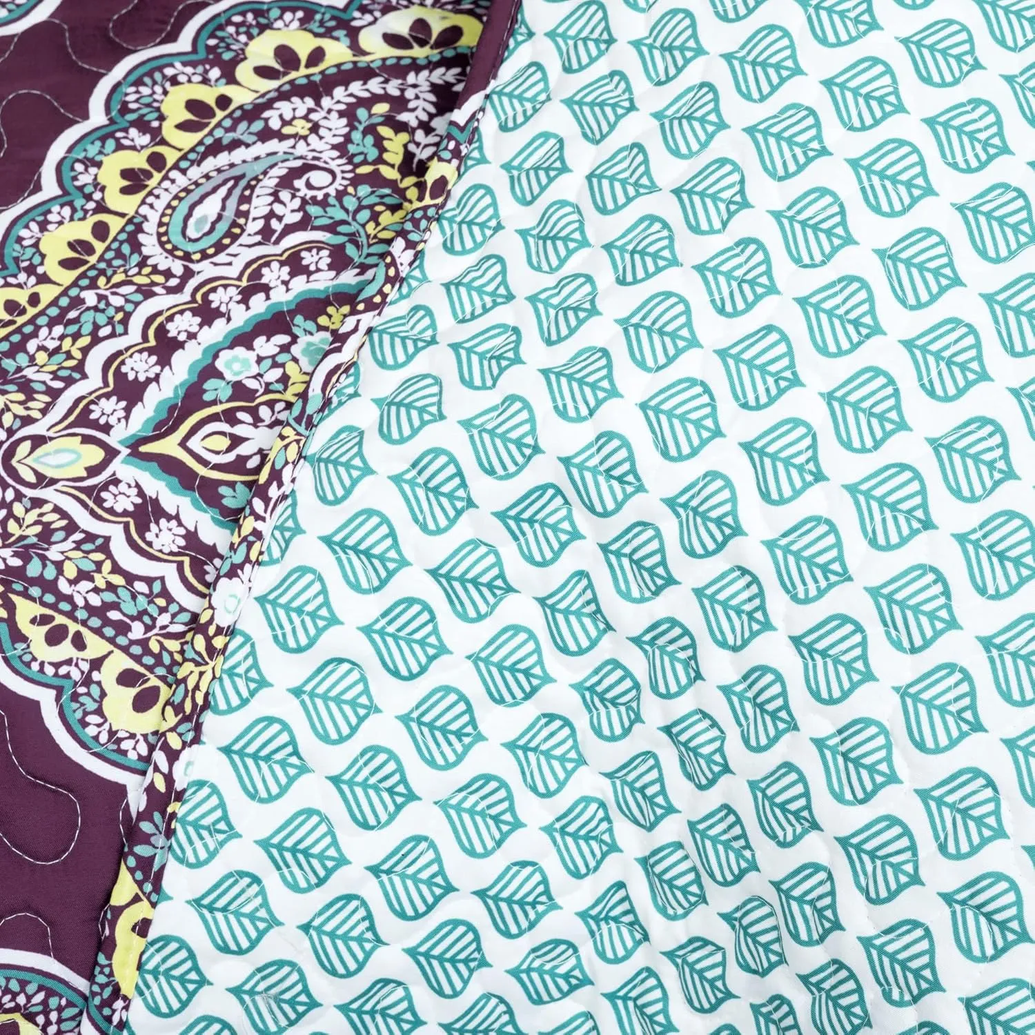 Lush Decor Harley 5 Piece Quilt Set, King, Purple & Turquoise