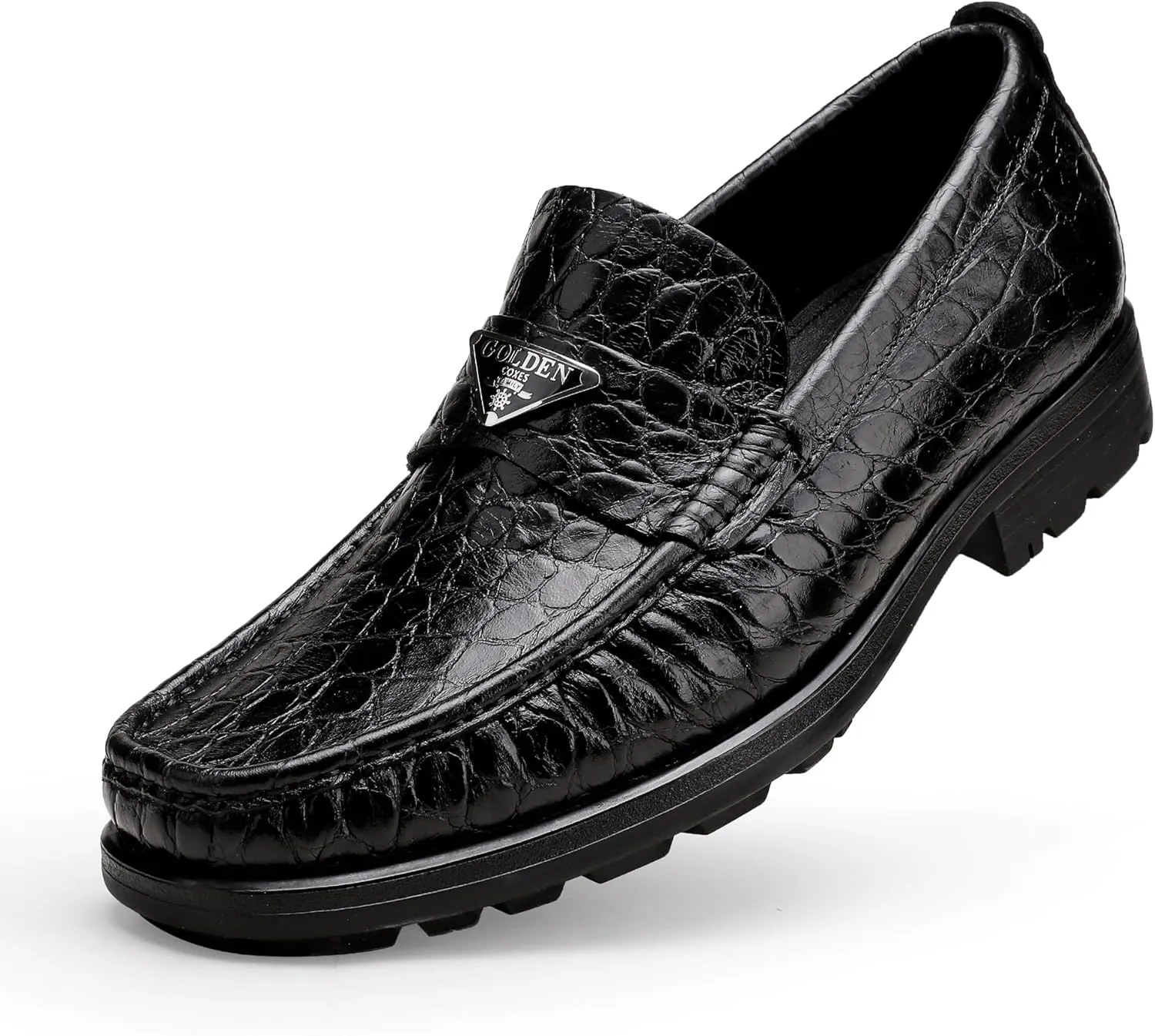 Luxury Leather Dress Shoes for Mens, Fashion Crocodile Printed Thick Sole Slip on Loafer Shoes for Gentleman, Business