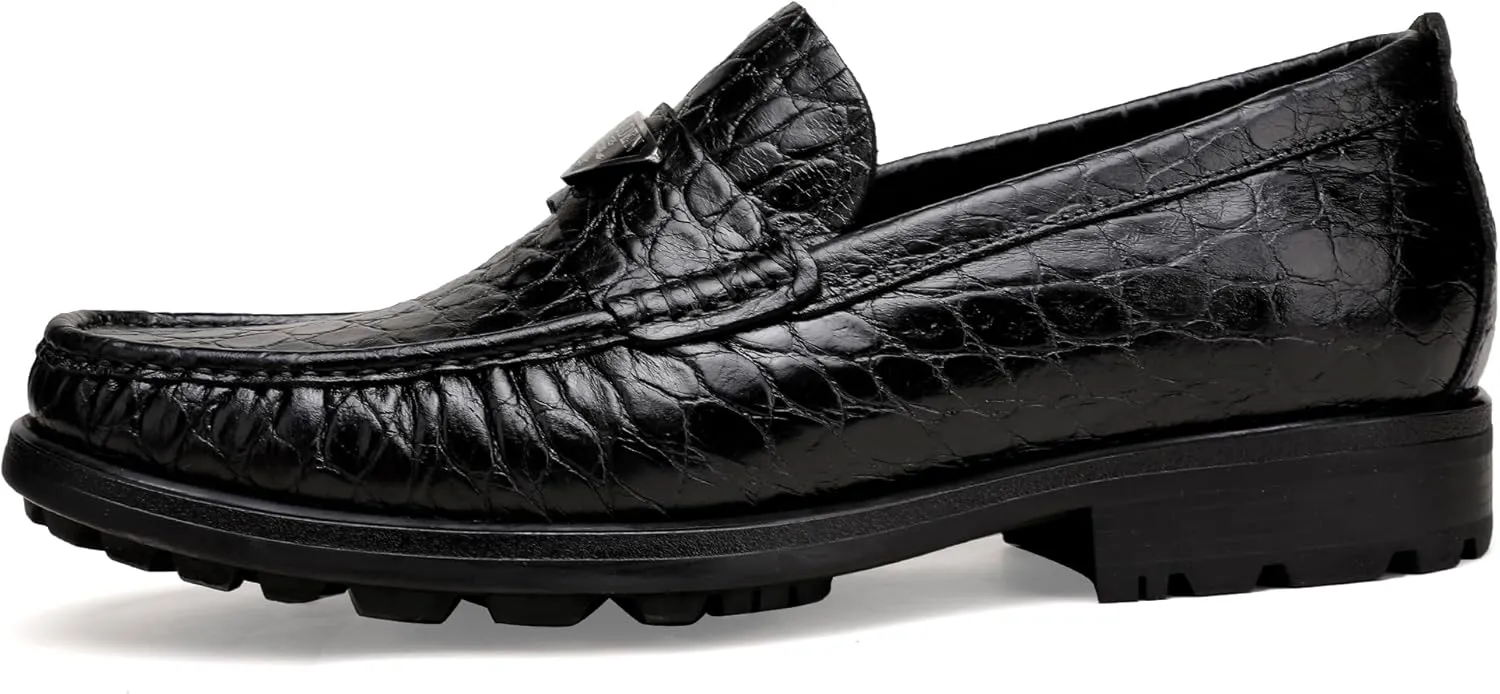 Luxury Leather Dress Shoes for Mens, Fashion Crocodile Printed Thick Sole Slip on Loafer Shoes for Gentleman, Business