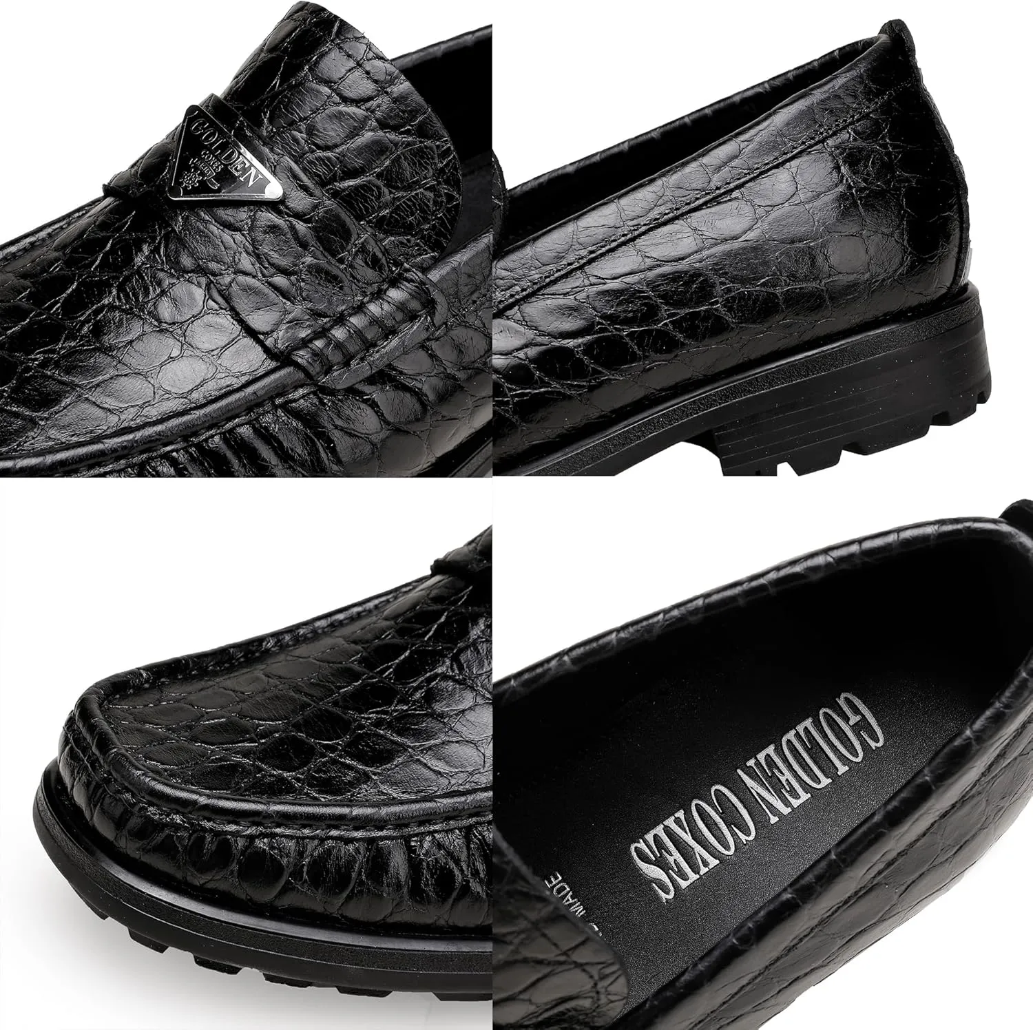 Luxury Leather Dress Shoes for Mens, Fashion Crocodile Printed Thick Sole Slip on Loafer Shoes for Gentleman, Business