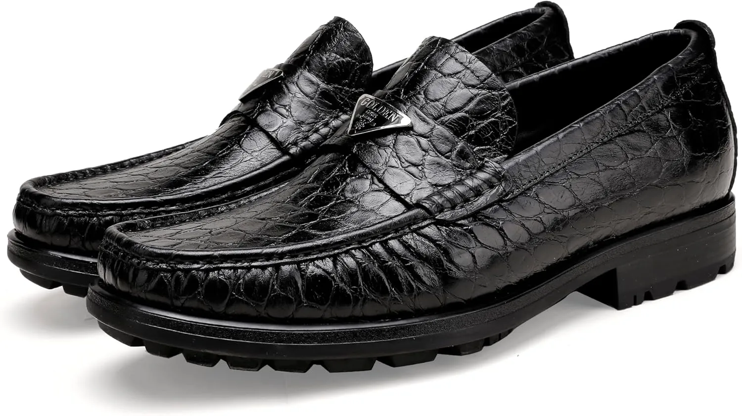 Luxury Leather Dress Shoes for Mens, Fashion Crocodile Printed Thick Sole Slip on Loafer Shoes for Gentleman, Business