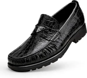 Luxury Leather Dress Shoes for Mens, Fashion Crocodile Printed Thick Sole Slip on Loafer Shoes for Gentleman, Business