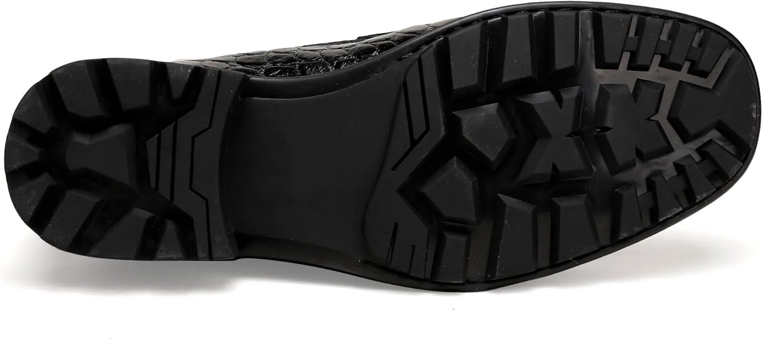 Luxury Leather Dress Shoes for Mens, Fashion Crocodile Printed Thick Sole Slip on Loafer Shoes for Gentleman, Business