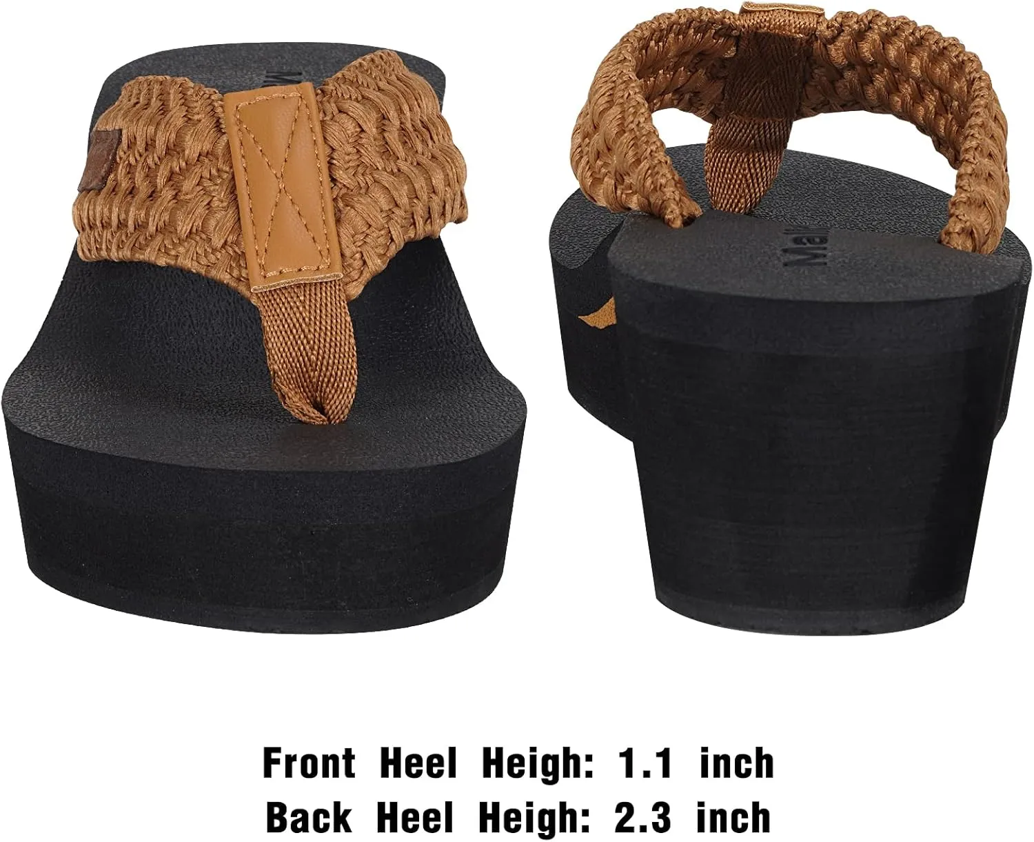 MALIDA Womens Wedge Arch Support Flip Flops Cushion Soft Rubber Midsole Platform Thong Sandals with Rubber Sole