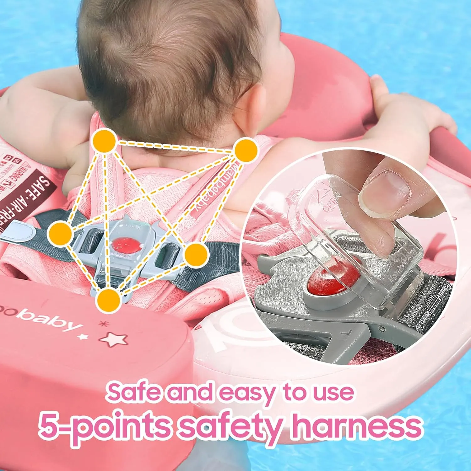 Mambobaby Non-Inflatable Baby Pool Float with Tail and Canopy UPF 50  Sun Protection No Flip Over Infant Swim Float Skin-Friendly Mambo Float Swim Trainer Solid Baby Swimming Ring Foldable Style