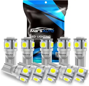 Marsauto 194 168 LED Light Bulbs 6000k White, 2825 W5W T10 Wedge Replacement for License Plate Lights Dome Map Door Courtesy Trunk Light, 3030 Chips Super Bright Pack of 10
