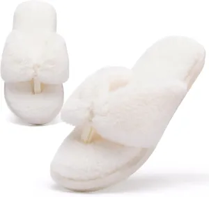MAXTOP Fluffy House Slippers for Women Open Toe Cute Memory Foam Flip Flop Slippers Indoor Outdoor Soft Slides Shoes