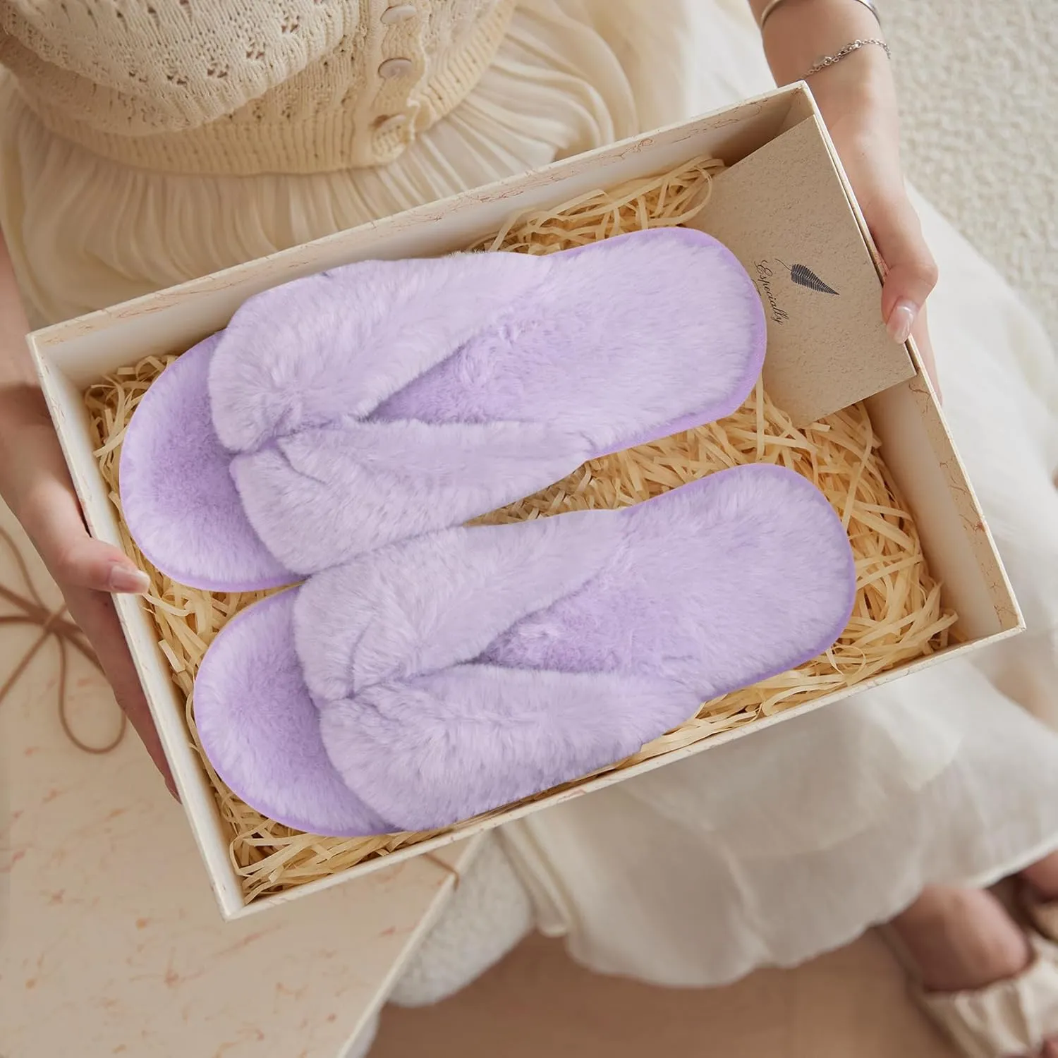 MAXTOP Fluffy House Slippers for Women Open Toe Cute Memory Foam Flip Flop Slippers Indoor Outdoor Soft Slides Shoes