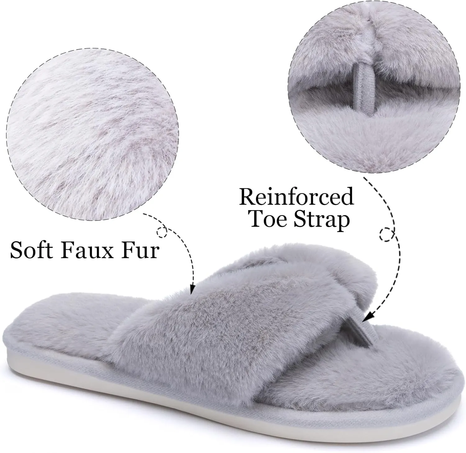 MAXTOP Fluffy House Slippers for Women Open Toe Cute Memory Foam Flip Flop Slippers Indoor Outdoor Soft Slides Shoes