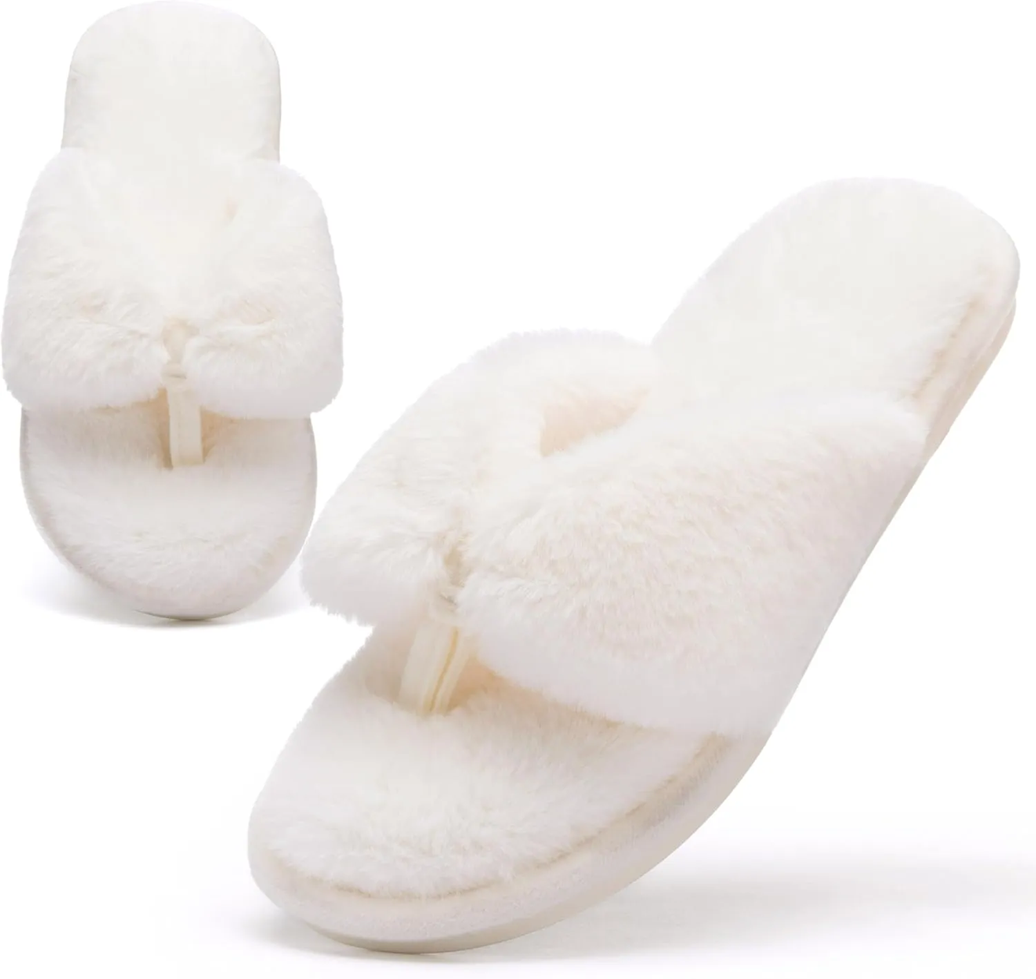 MAXTOP Fluffy House Slippers for Women Open Toe Cute Memory Foam Flip Flop Slippers Indoor Outdoor Soft Slides Shoes