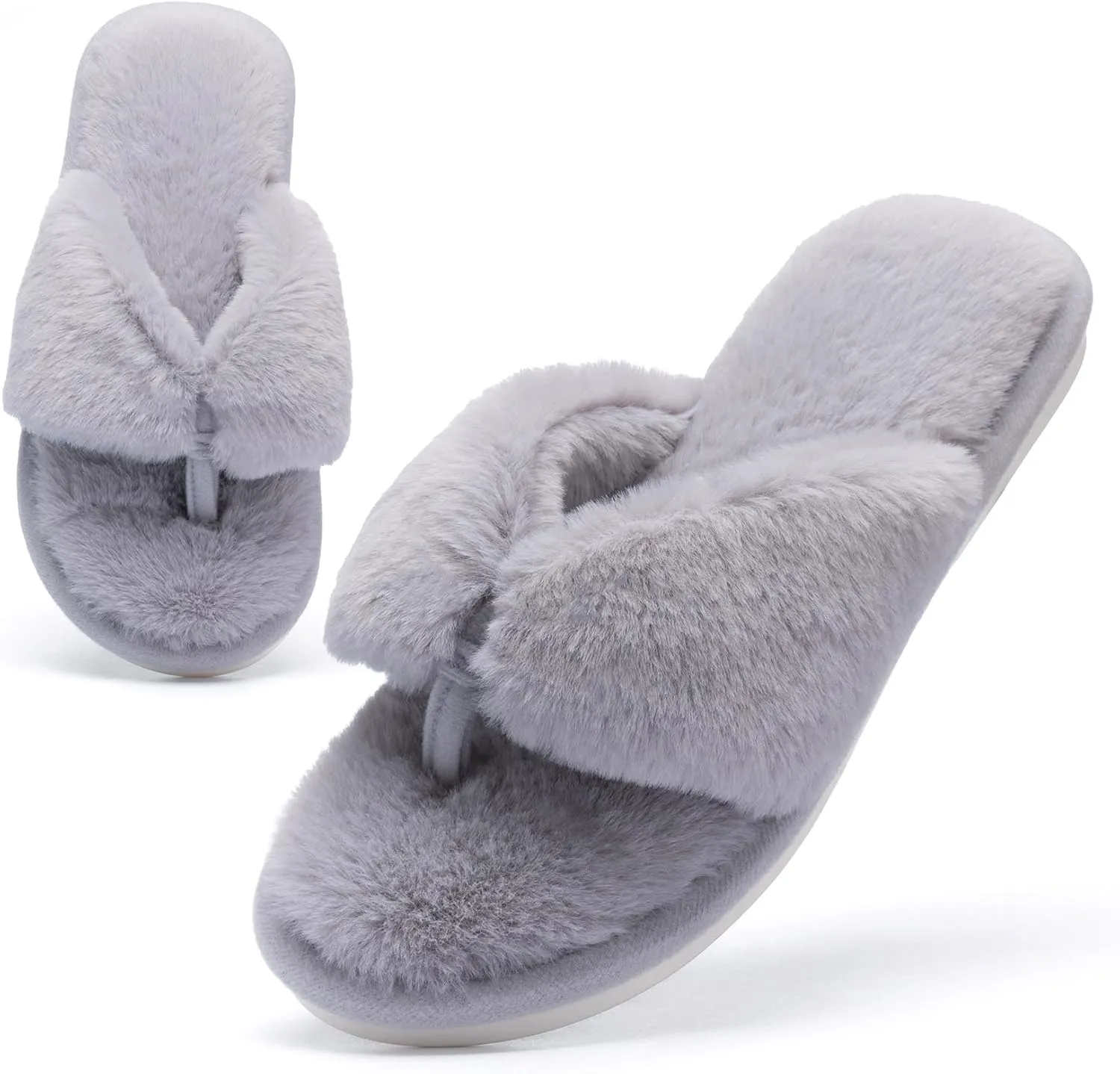 MAXTOP Fluffy House Slippers for Women Open Toe Cute Memory Foam Flip Flop Slippers Indoor Outdoor Soft Slides Shoes