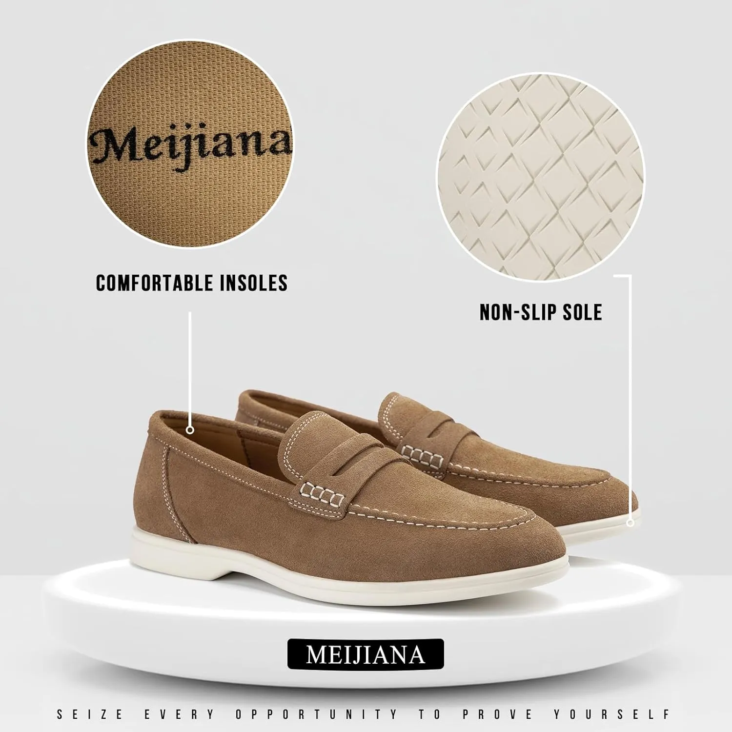 Meijiana Men's Genuine Leather Loafers Slip-On Moccasins Suede Dress Shoes, Lightweight and Breathable with Rubber Sole Stylish Mens Loafers