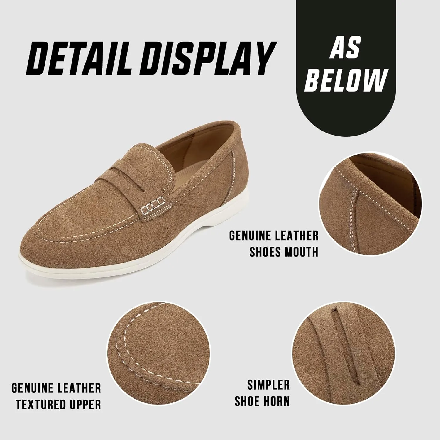 Meijiana Men's Genuine Leather Loafers Slip-On Moccasins Suede Dress Shoes, Lightweight and Breathable with Rubber Sole Stylish Mens Loafers
