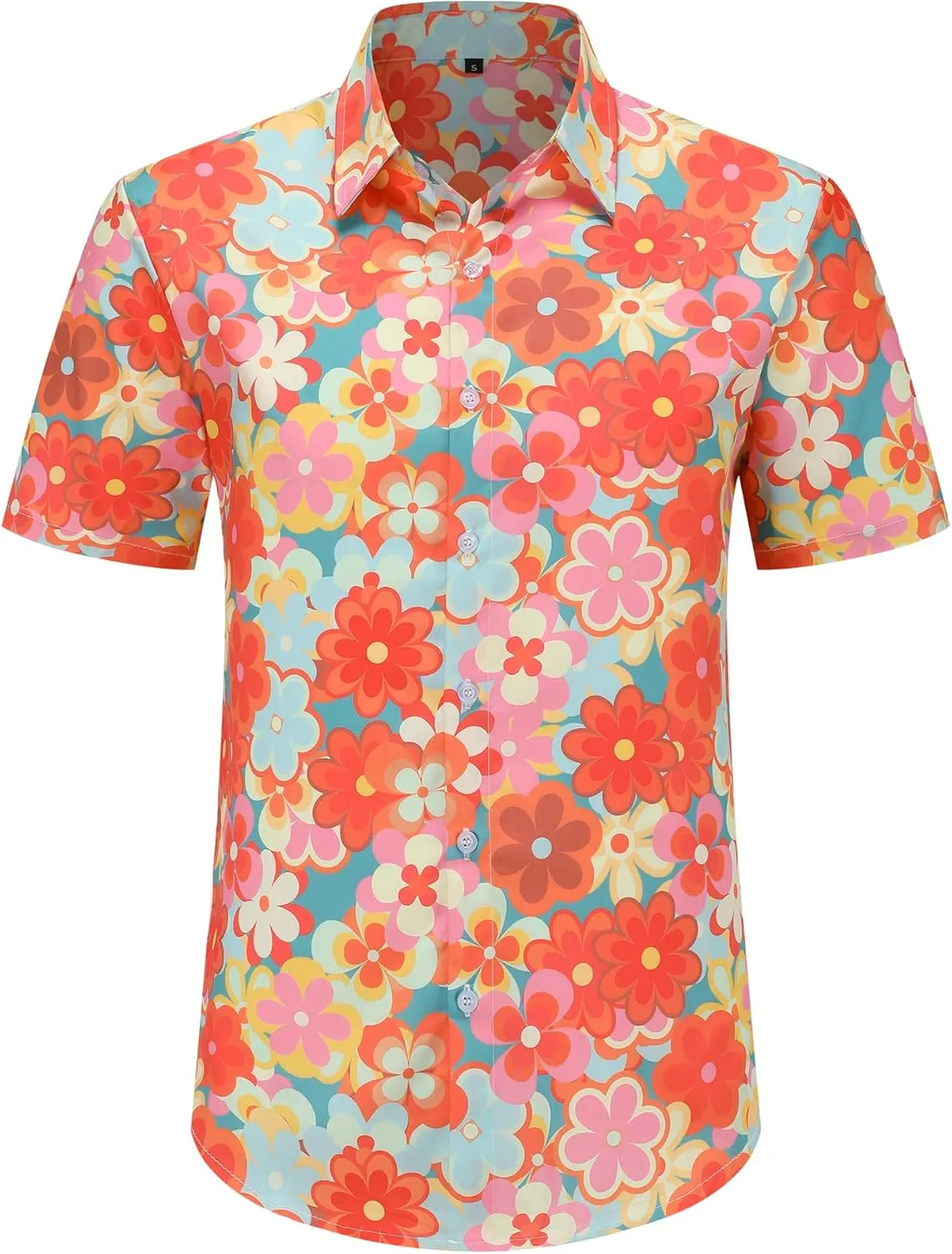 Mens 70s Disco Hip Hop Casual Button Down Paisley Floral Vintage Short Sleeve Hip Hop Shirt
