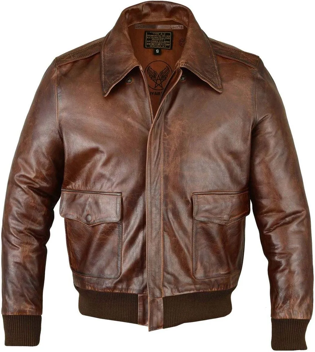 Men's Air Force A-2 Leather Flight Bomber Jacket (Regular and Big & Tall)