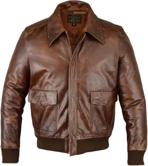 Men's Air Force A-2 Leather Flight Bomber Jacket (Regular and Big & Tall)