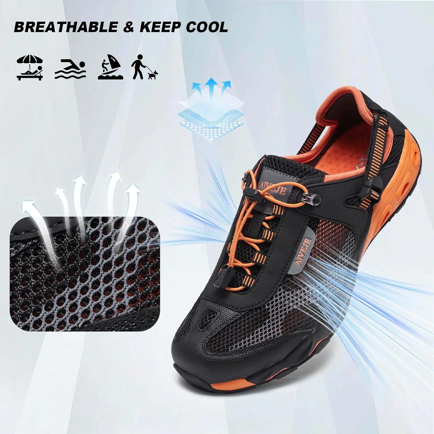 Men’s Amphibious Water Shoes - Summer Hiking Athletic Water Sandals Closed Toe Aqua Sneakers