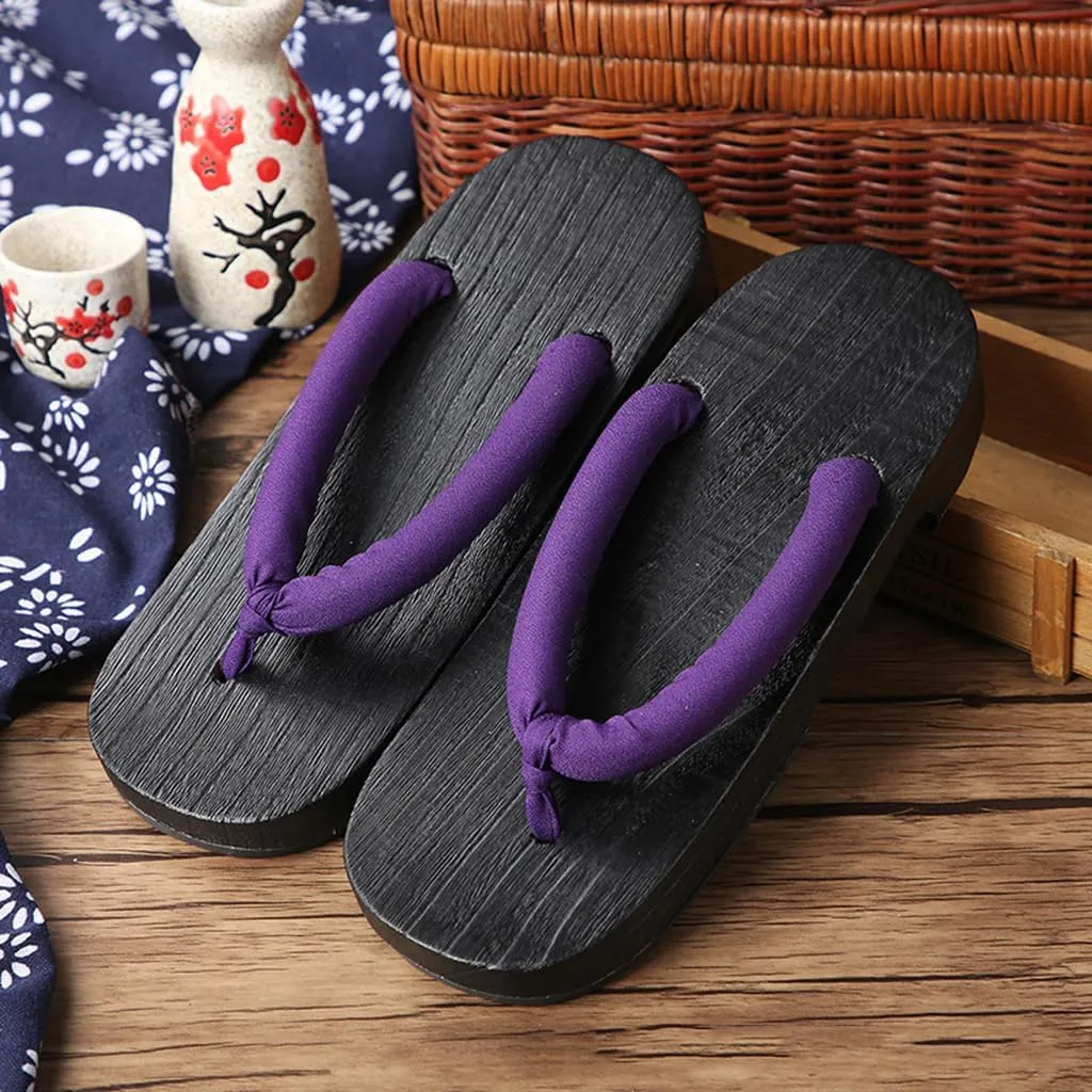 Men's and Women's Wooden clogs Japanese Flip flops,Burnt Paulownia Wooden clogs Slippers,Flat Japanese Traditional Clogs Geta Sandals Traditional Round Headed Wooden Clogs Sho(Size:EU 38,Color:Purple)