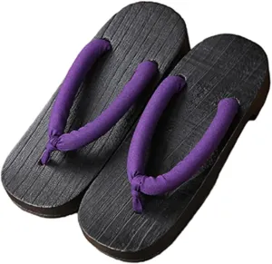 Men's and Women's Wooden clogs Japanese Flip flops,Burnt Paulownia Wooden clogs Slippers,Flat Japanese Traditional Clogs Geta Sandals Traditional Round Headed Wooden Clogs Sho(Size:EU 38,Color:Purple)