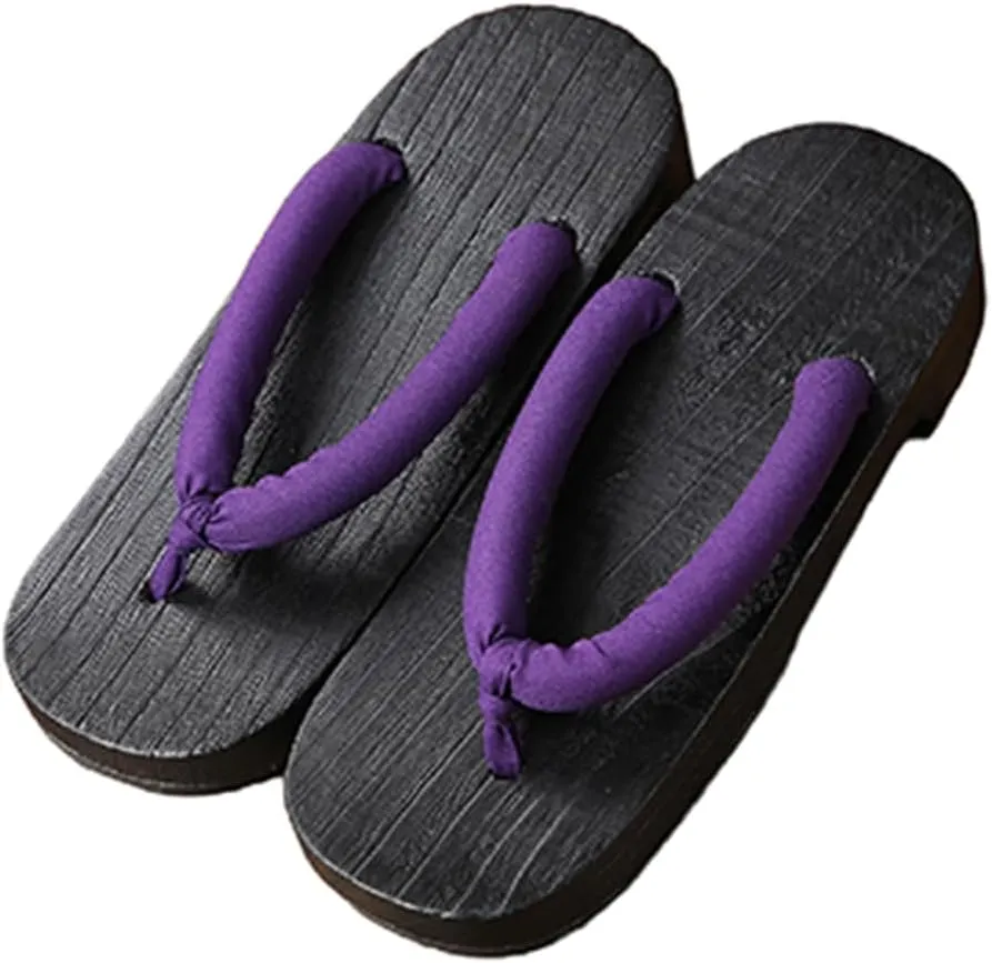 Men's and Women's Wooden clogs Japanese Flip flops,Burnt Paulownia Wooden clogs Slippers,Flat Japanese Traditional Clogs Geta Sandals Traditional Round Headed Wooden Clogs Sho(Size:EU 38,Color:Purple)