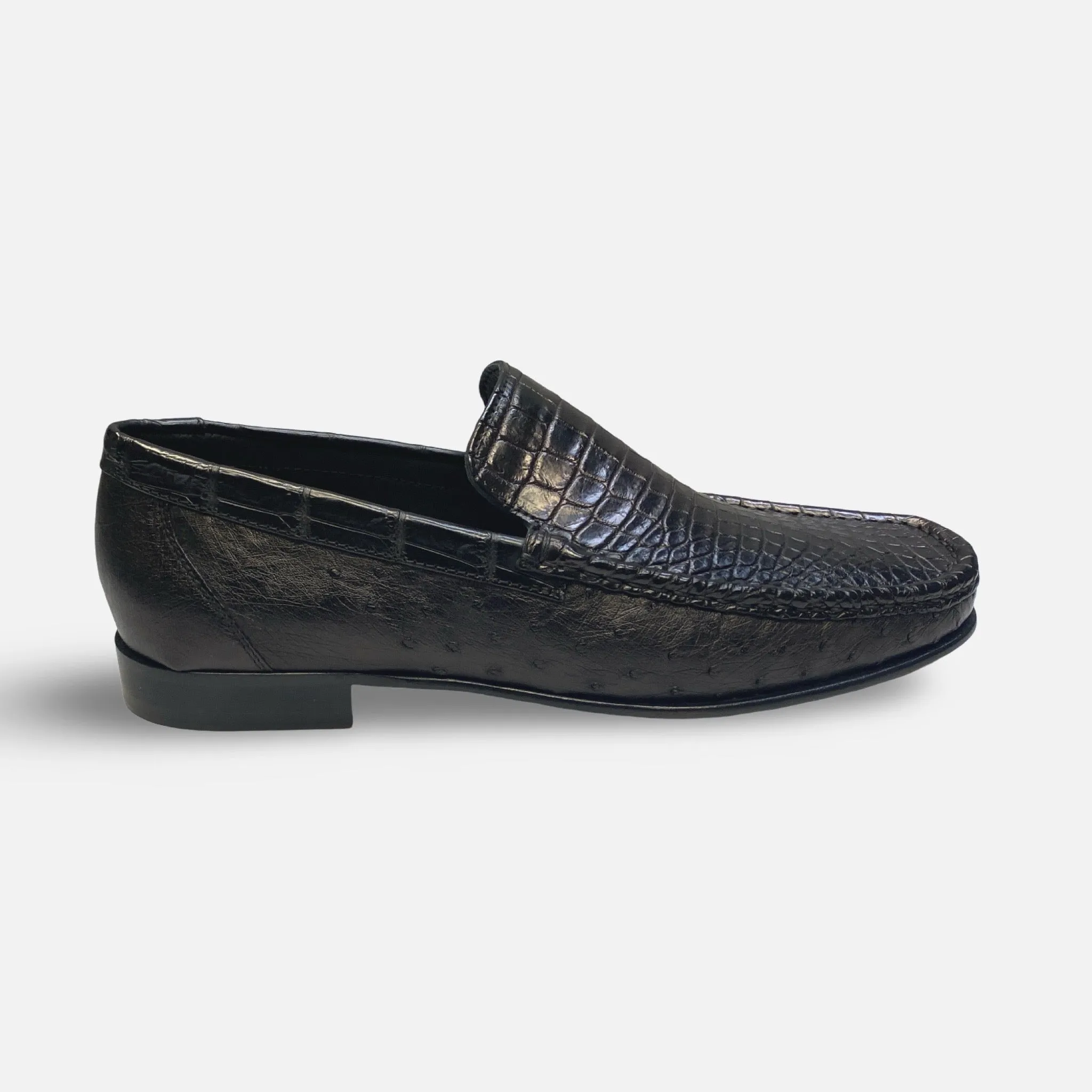 Men's Calzoleria Toscana Black Ostrich and Crocodile Loafer - Style 2817-M
