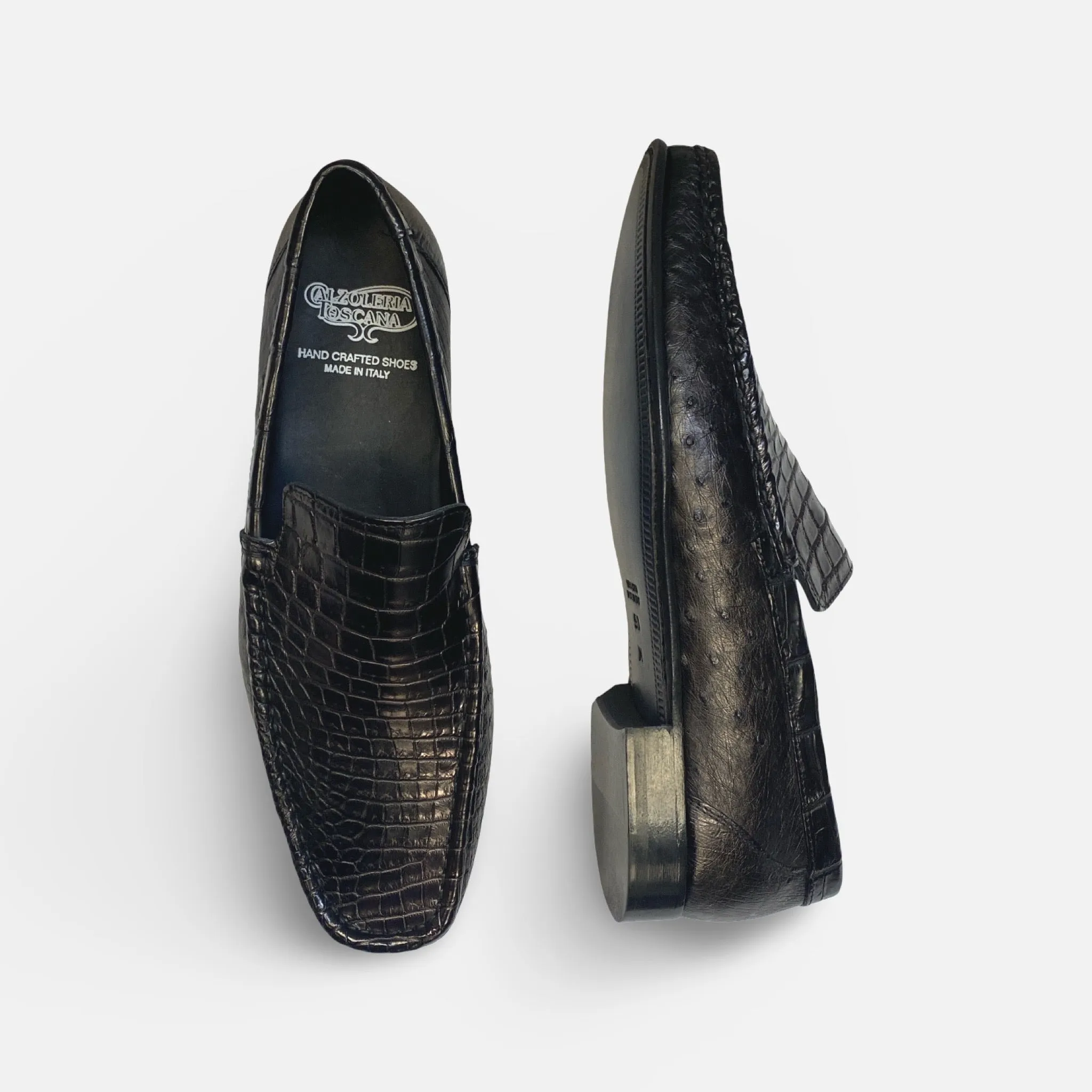 Men's Calzoleria Toscana Black Ostrich and Crocodile Loafer - Style 2817-M