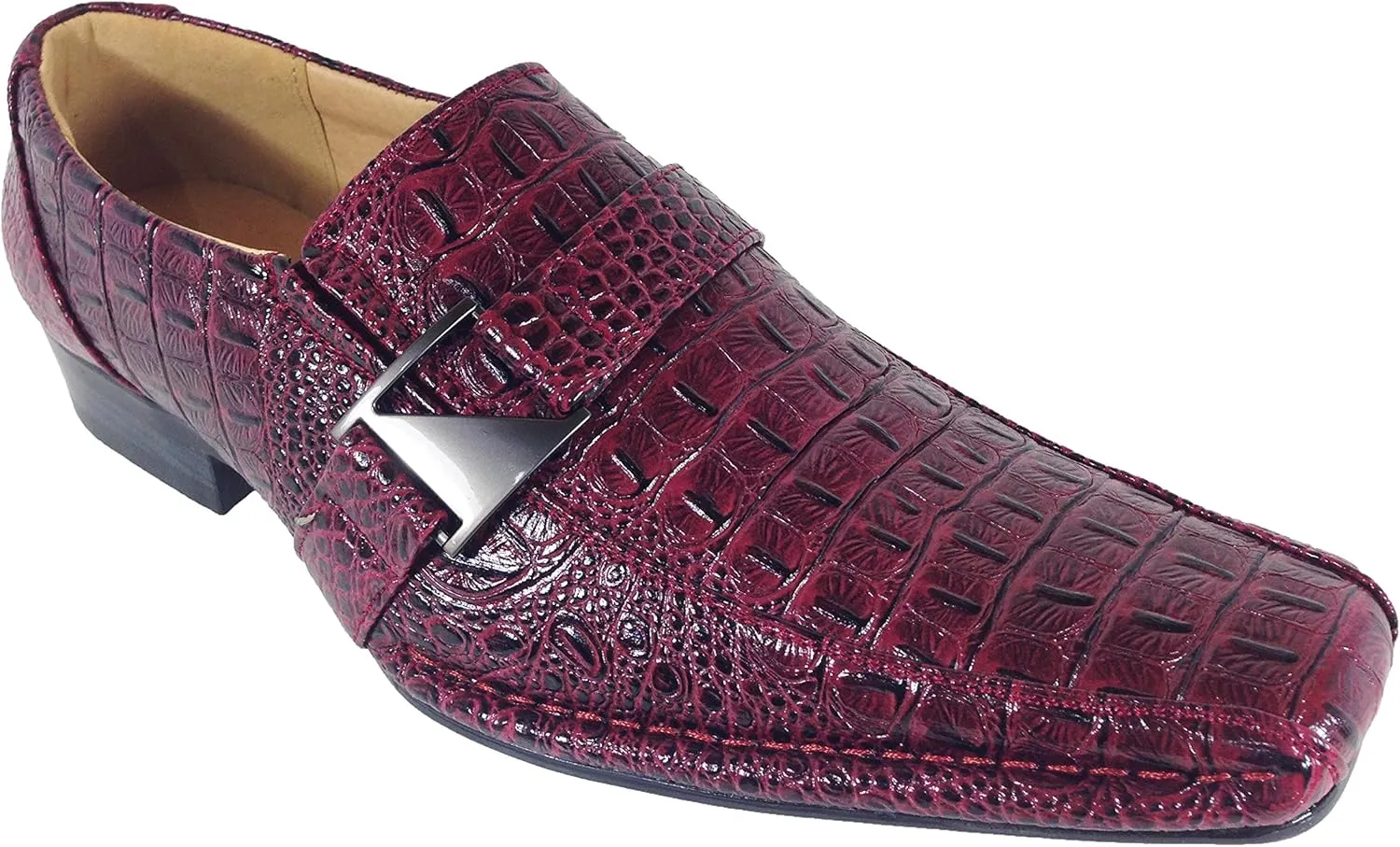 Men's Dress Loafers Elastic Slip on with Buckle Fashion Shoes Runs Half Size Big(Toni)