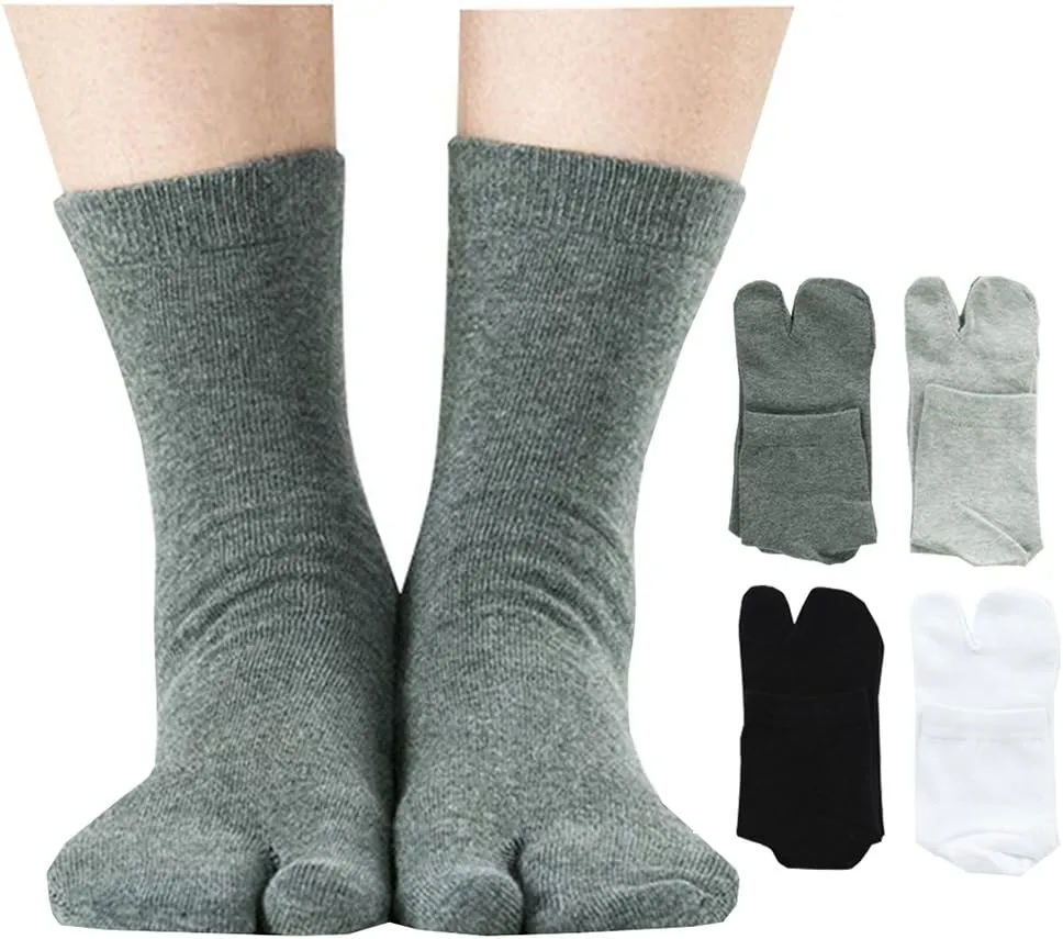 Men's Flip Flop Socks Tabi Split Toe Geta Wicking Cotton Pack of 4