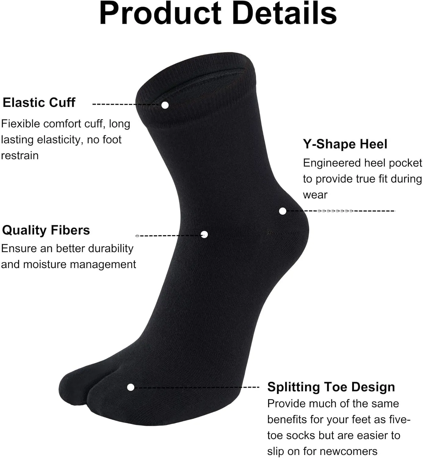 Men's Flip Flop Socks Tabi Split Toe Geta Wicking Cotton Pack of 4