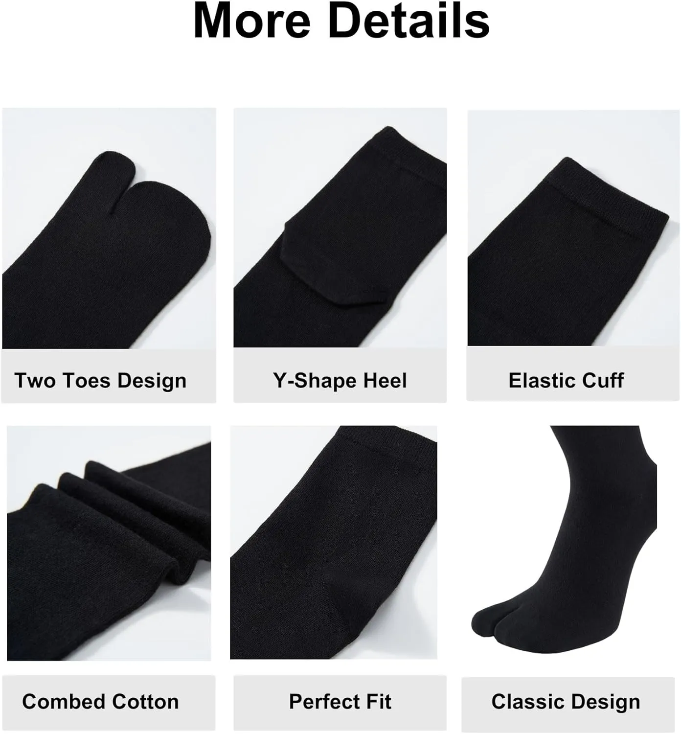 Men's Flip Flop Socks Tabi Split Toe Geta Wicking Cotton Pack of 4
