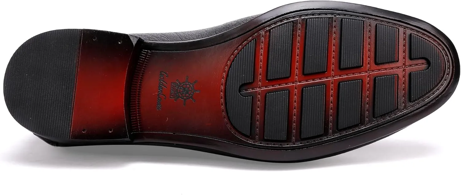 Men's Genuine Leather Loafer, Luxury Ostrich Printed Dress Shoes with Buckle Business Formal Shoes Wedding Penny Loafer for Men, Black