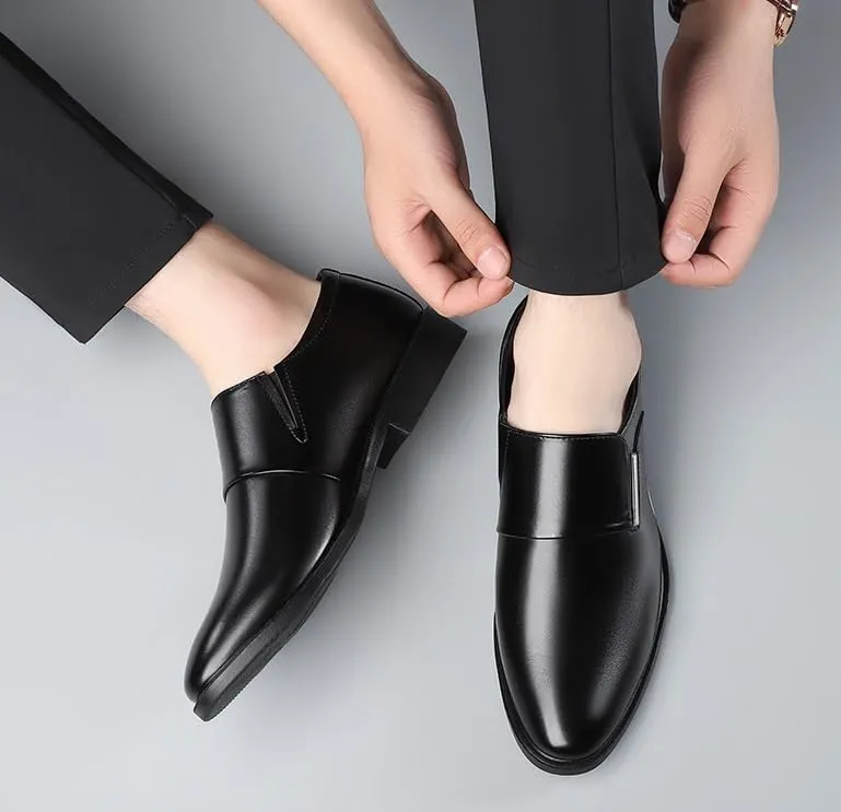 Mens Leather Dress Shoes Men's Casual Retro Wedding Business Formal Oxfords Shoes Casual Comfortable Slip on Loafer