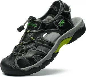 Mens Leather Sports Sandals For Men Closed Toe Hiking Outdoor Athletic Casual Walking Sandals Water Shoes Summer Fisherman Sandal Handmade