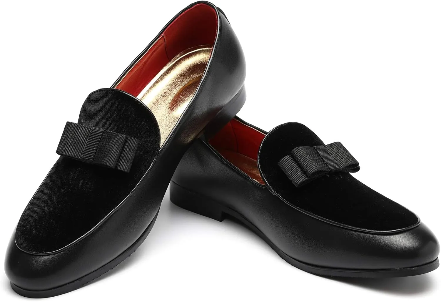 Mens Loafers Velvet Driving Shoes for Men Leather Moccasin Wedding Dress Smoking Slipper Bow Black Red