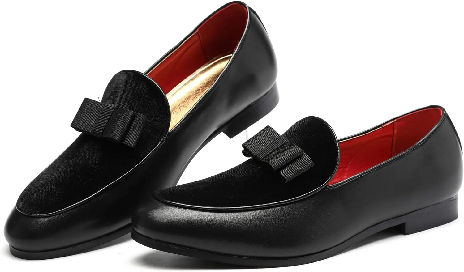 Mens Loafers Velvet Driving Shoes for Men Leather Moccasin Wedding Dress Smoking Slipper Bow Black Red