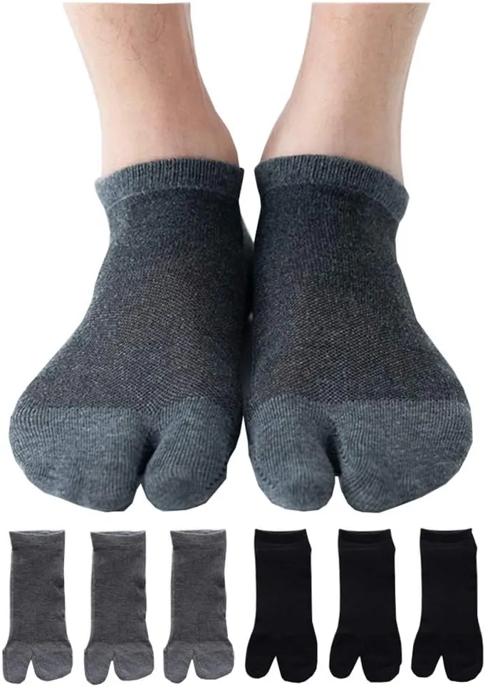 Men's Tabi Flip Flop Socks Athletic Cotton Crew Two Toe 5/6 Pack